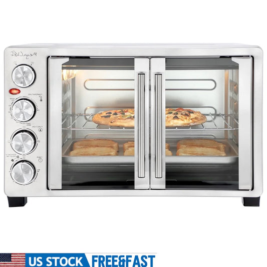 30 Quart Electric Toaster Oven French Door Multi-Function Kitchen Appliance 1500W 60 Minute Timer Adjustable Temperature Bake