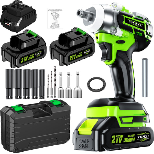 21V Impact Wrench & Drill/Driver Set Compatible for Car, Truck, Motorcycle Repair - Heavy-Duty Motor & Lithium-Ion Battery- Kit with Plastic Housing - Mechanic & DIY for Home, Vehicle Maintenance (Rechargeable)