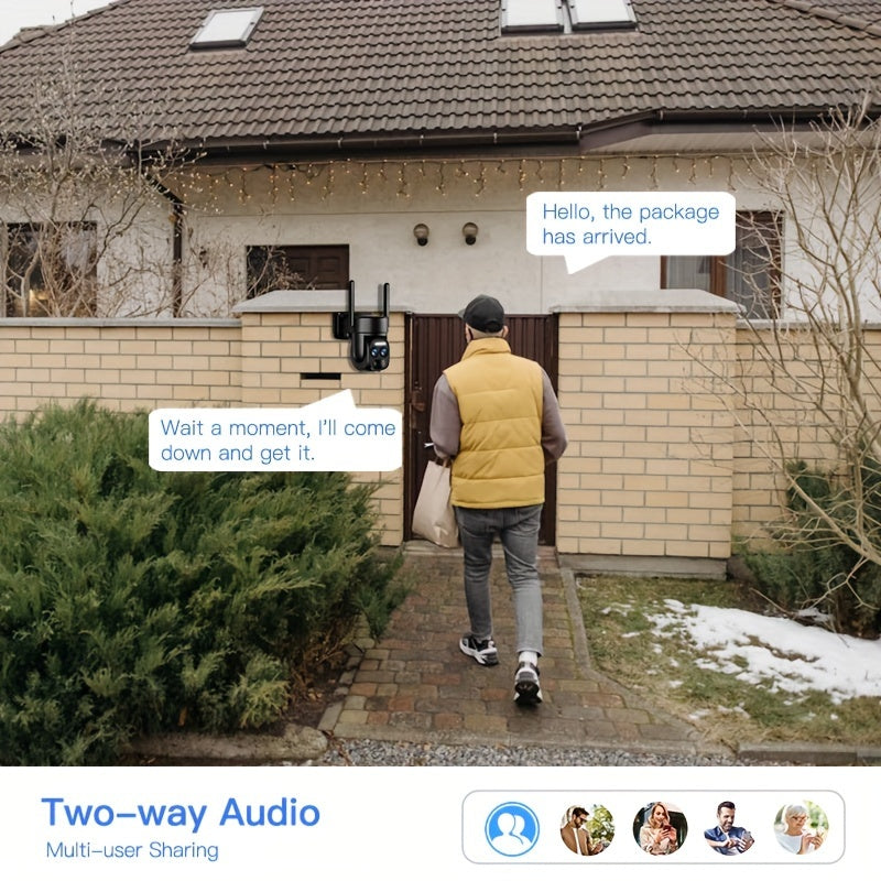 4PCS 2K High-definition Safety Camera With Solar Panel 6MP PTZ Monitoring System Dual Lens, 2.4G WiFi Sports Spotlight, Color Night Vision, Two-way Call, Ultra Wide Angle, PIR Motion Detection, Two-way Audio, Alarm - Ideal Ch