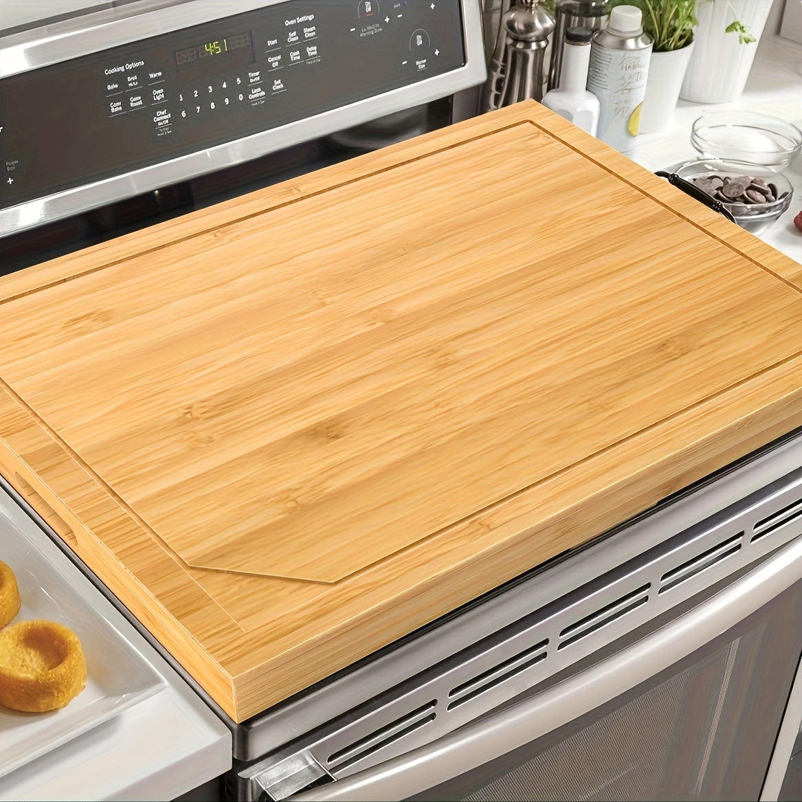 Bamboo Stove Top Cover For Electric Stoves, Cutting Board With Handles, Noodle Board, RV Cookware, Reusable Board With Juice Grooves, Kitchen Gadget For Restaurants, Decorative Trays