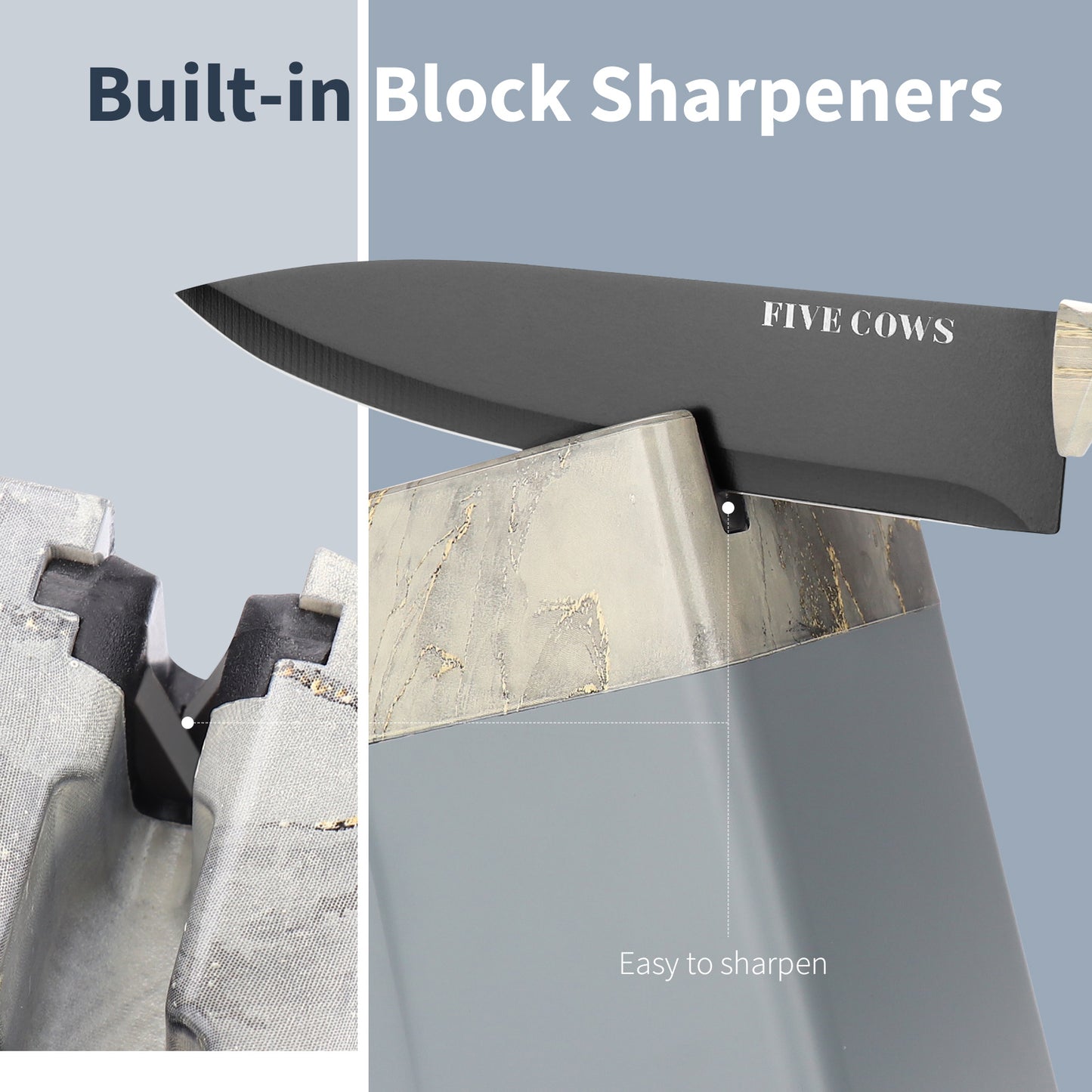 FIVE COWS 16pcs Kitchen knife set for chefs, kitchen knife, bone knife, fruit knife, multi-purpose scissors and fruit knife, with chopping board, anti-cutting device, healthy cooking kitchen knife set, Mom gift first choice