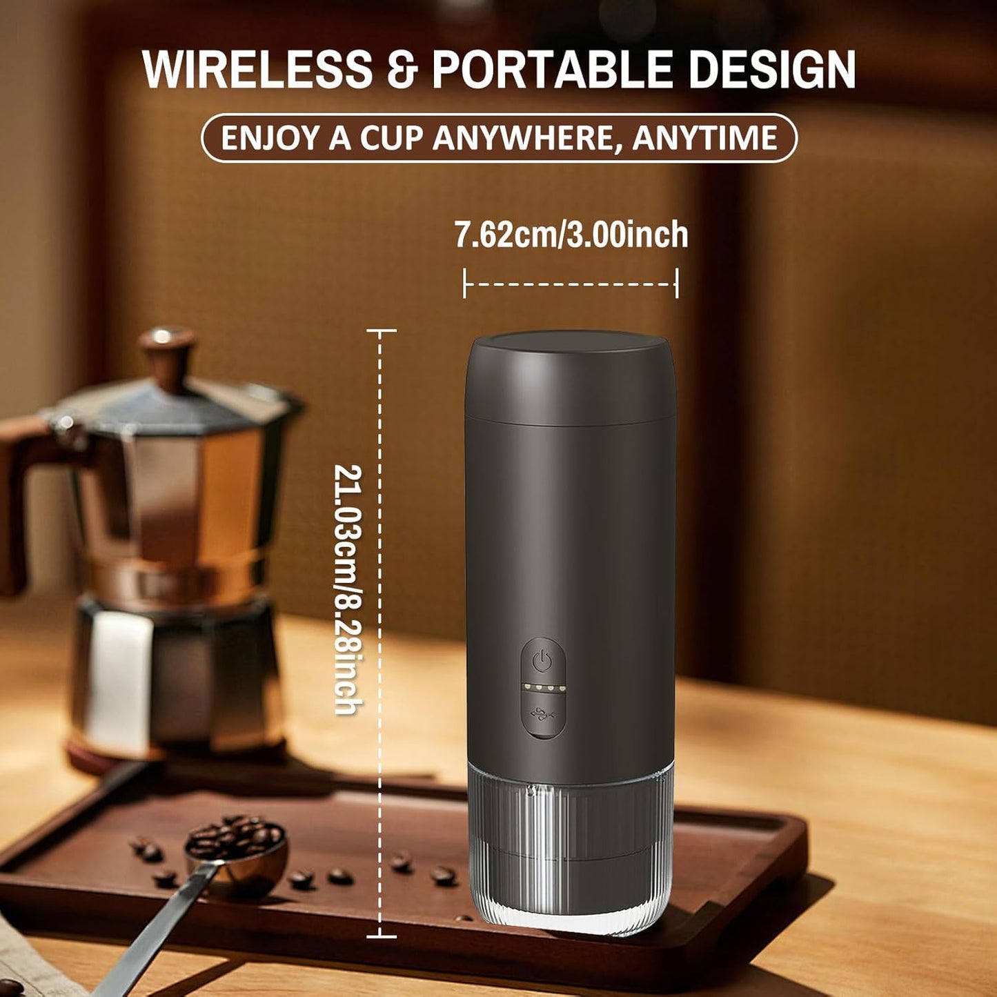 Portable Espresso Maker, Cordless Portable Espresso Machine with USB-C Charging, Hot & Cold Brew, Compatible with Grounds & Capsules - Ideal for Travel, Camping, Car, Office, Kitchen(without Heating Function)