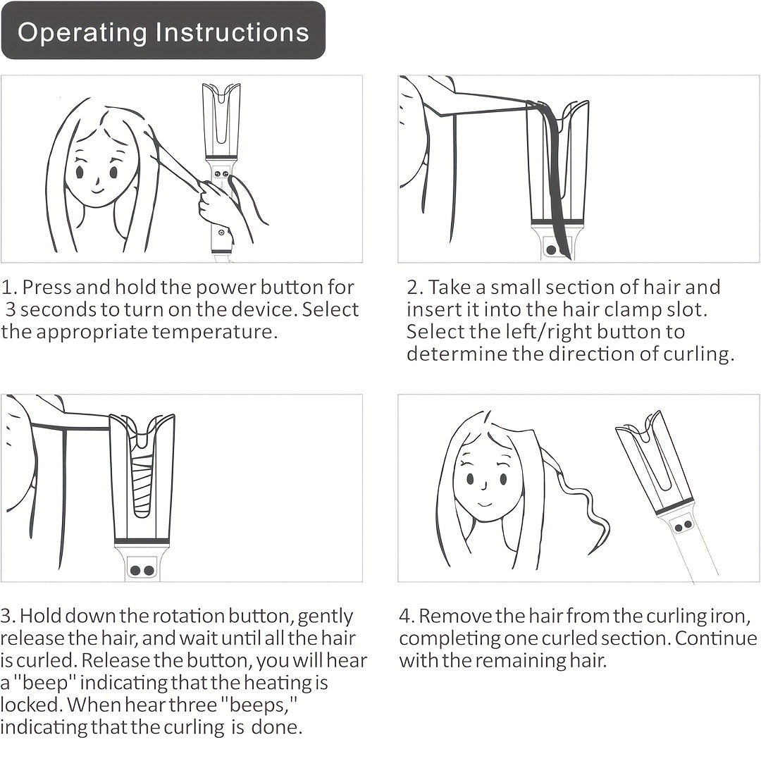 Automatic Rotating Hair Curling Iron, Beach Waves Curling Wand with 3 Temp, 500 Million Ionic, Dual Voltage & Lightweight for Travel ()