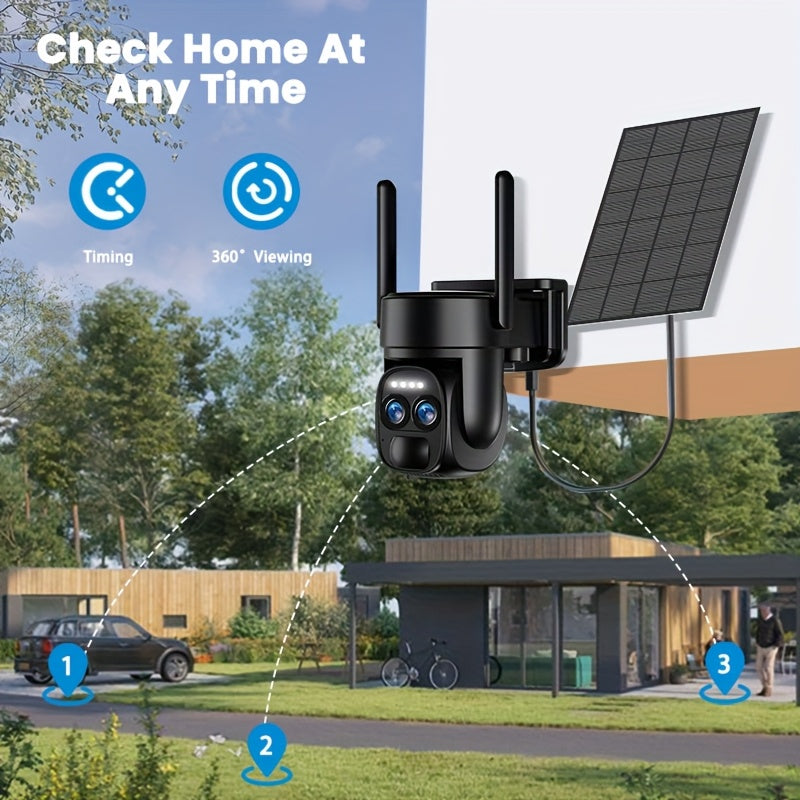 6MP Solar Powered Security Camera Wireless Outdoor Waterproof, 5G&2, 4GHz WiFi Pan Tilt Camera Battery Powered, 360 ° Panoramic Home Security System With Color Night Vision, Spotlight Alarm, PIR Sensor, Automatic Tracking, T
