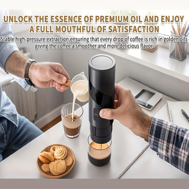 Portable Coffee Machine, Portable Espresso Coffee Machine, Stainless Steel Water Tank, Compatible With Grounds & Capsules, Suitable For Travel, Camping, Office, Kitchen And Christmas Gift (without Heating Function)