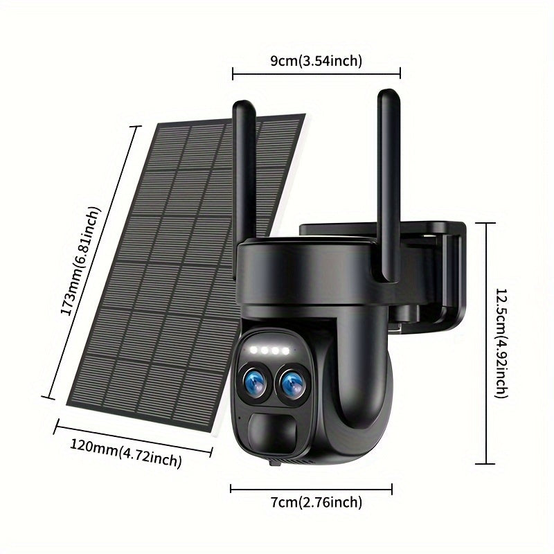 4PCS 2K High-definition Safety Camera With Solar Panel 6MP PTZ Monitoring System Dual Lens, 2.4G WiFi Sports Spotlight, Color Night Vision, Two-way Call, Ultra Wide Angle, PIR Motion Detection, Two-way Audio, Alarm - Ideal Ch