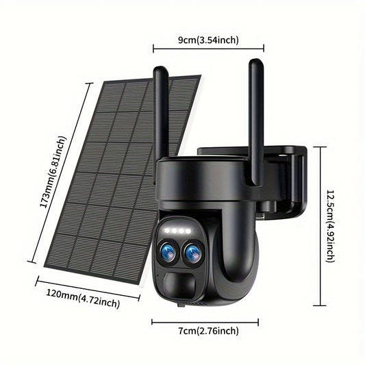 4PCS 2K High-definition Safety Camera With Solar Panel 6MP PTZ Monitoring System Dual Lens, 2.4G WiFi Sports Spotlight, Color Night Vision, Two-way Call, Ultra Wide Angle, PIR Motion Detection, Two-way Audio, Alarm - Ideal Ch