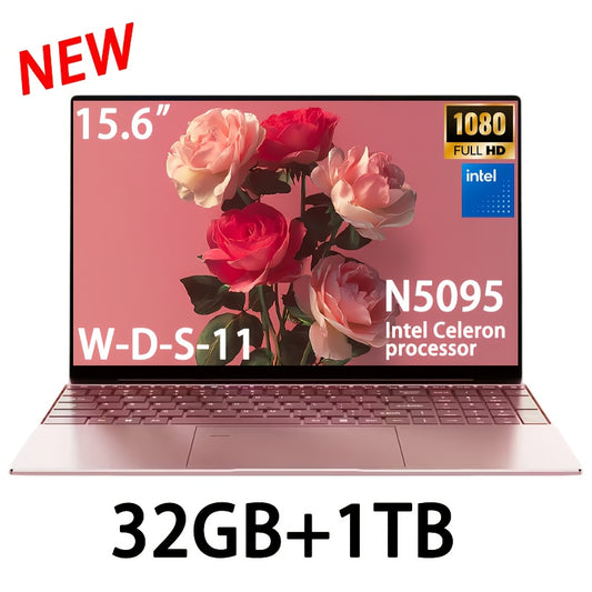 15.6-Inch Slim Notebook Featuring An Intel N5095 Quad-Core Processor with A Maximum Frequency Of 2.9GHz, 32GB DDR4 Dual-Channel RAM, 1TB M.2 High-Capacity SSD, 1920x1080P HD Display with IPS Panel, 5G Wi-Fi Support, USB 3.0 A