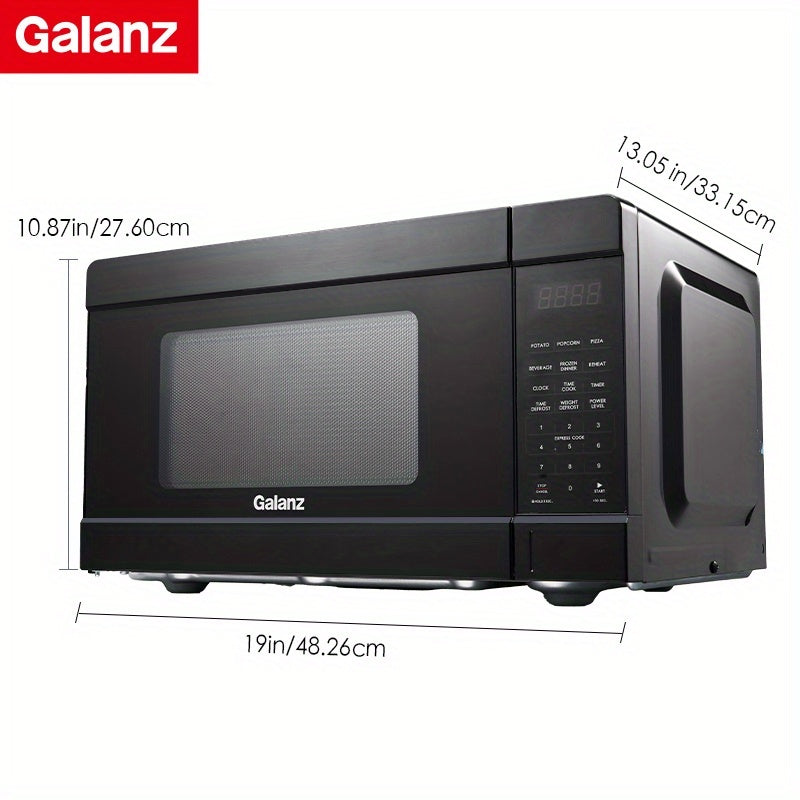 Galanz Sleek Compact Microwave | Black Stainless Steel Finish, 0.9 Cu Ft Small Footprint, 6 Auto Preset Menus & 30s Instant Cook, LED Touch Screen & Efficient Defrost, Stylish Addition to Tiny Kitchens with Big Performance