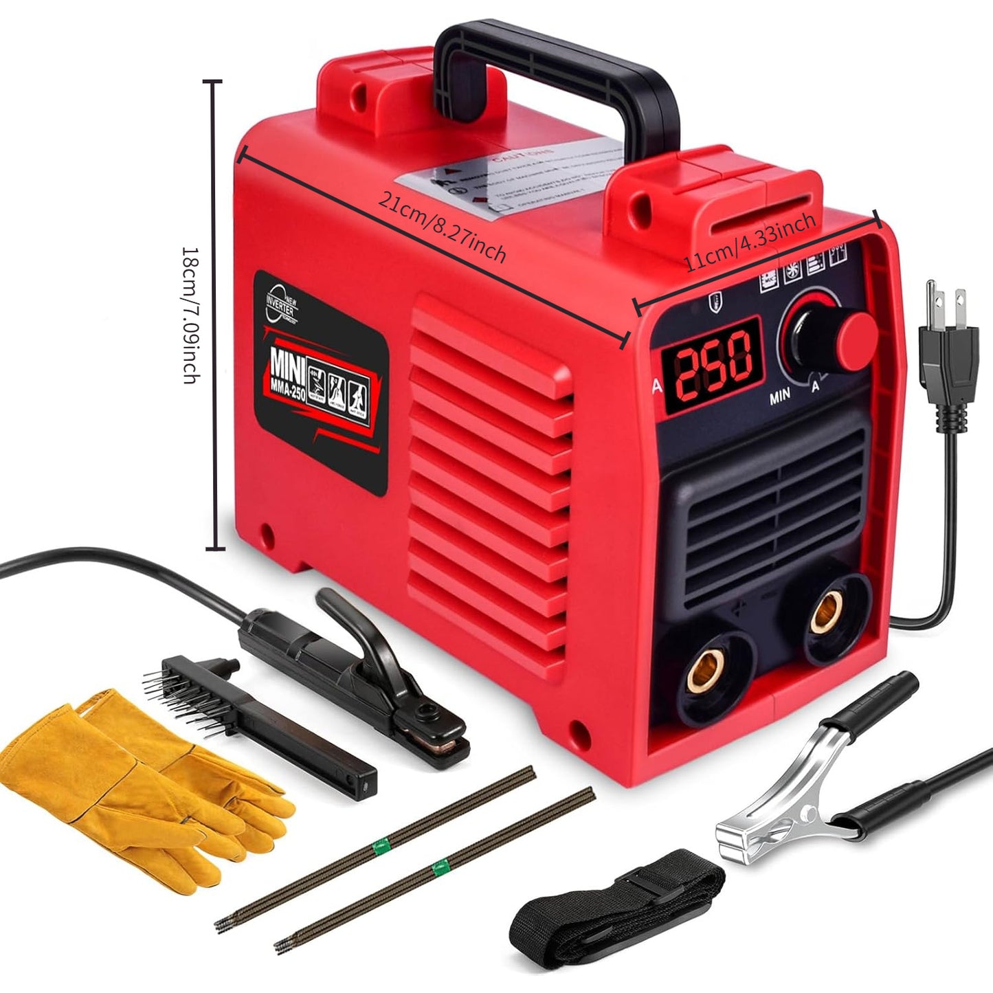 Upgraded Portable MMA-250A 110V Welding Machine with IGBT Technology & LCD Display, Hot Start Anti-Stick System, Complete DIY Welding Kit, Heavy-Duty ABS Housing & Cooling Fan Suitable for Workshop, Professional, DIY Welding