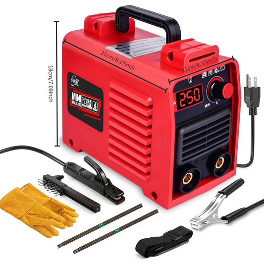 Upgraded Portable MMA-250A 110V Welding Machine with IGBT Technology & LCD Display, Hot Start Anti-Stick System, Complete DIY Welding Kit, Heavy-Duty ABS Housing & Cooling Fan Suitable for Workshop, Professional, DIY Welding