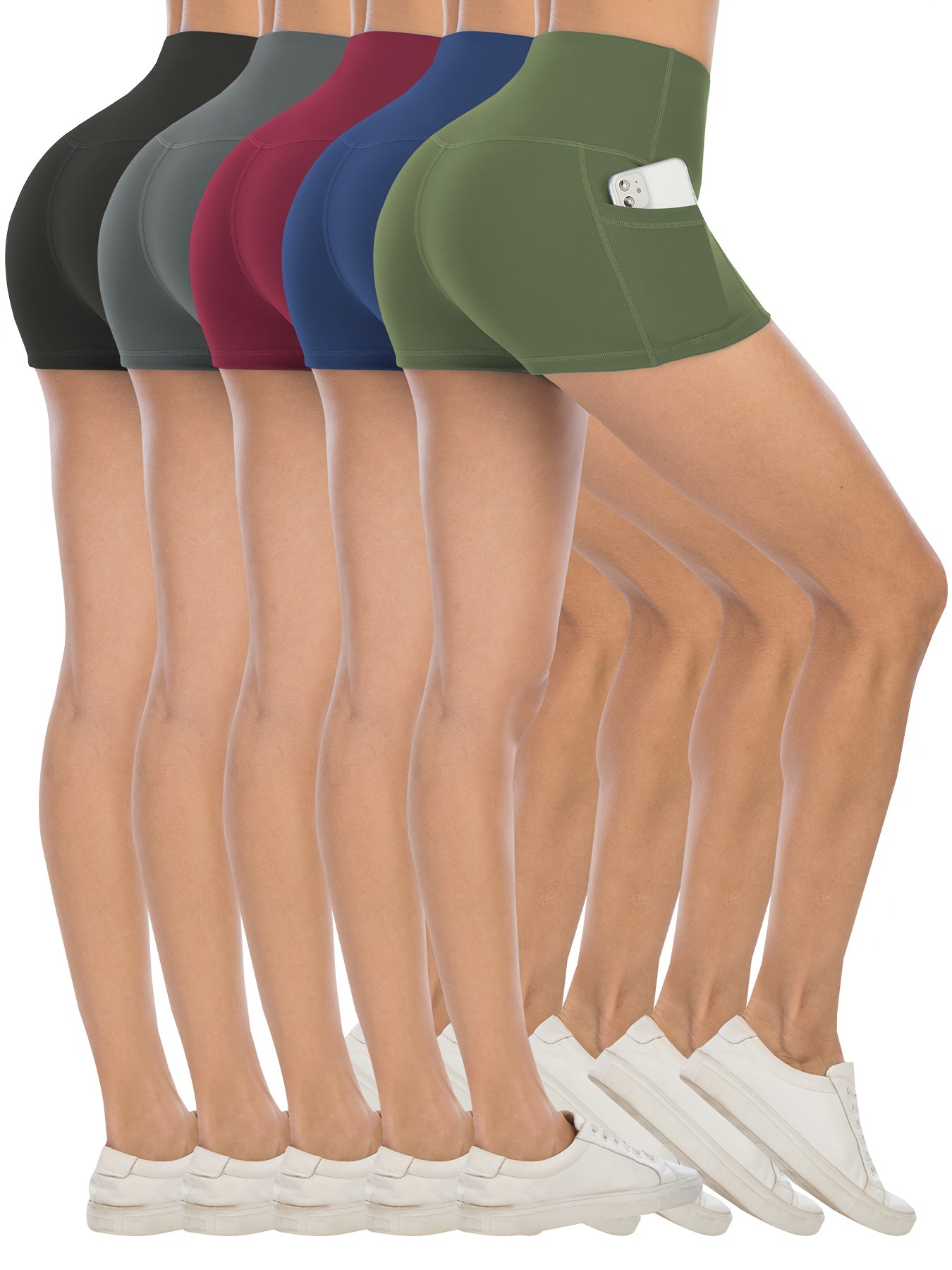 5pcs Biker Shorts For Women With Pockets High Waisted Shorts