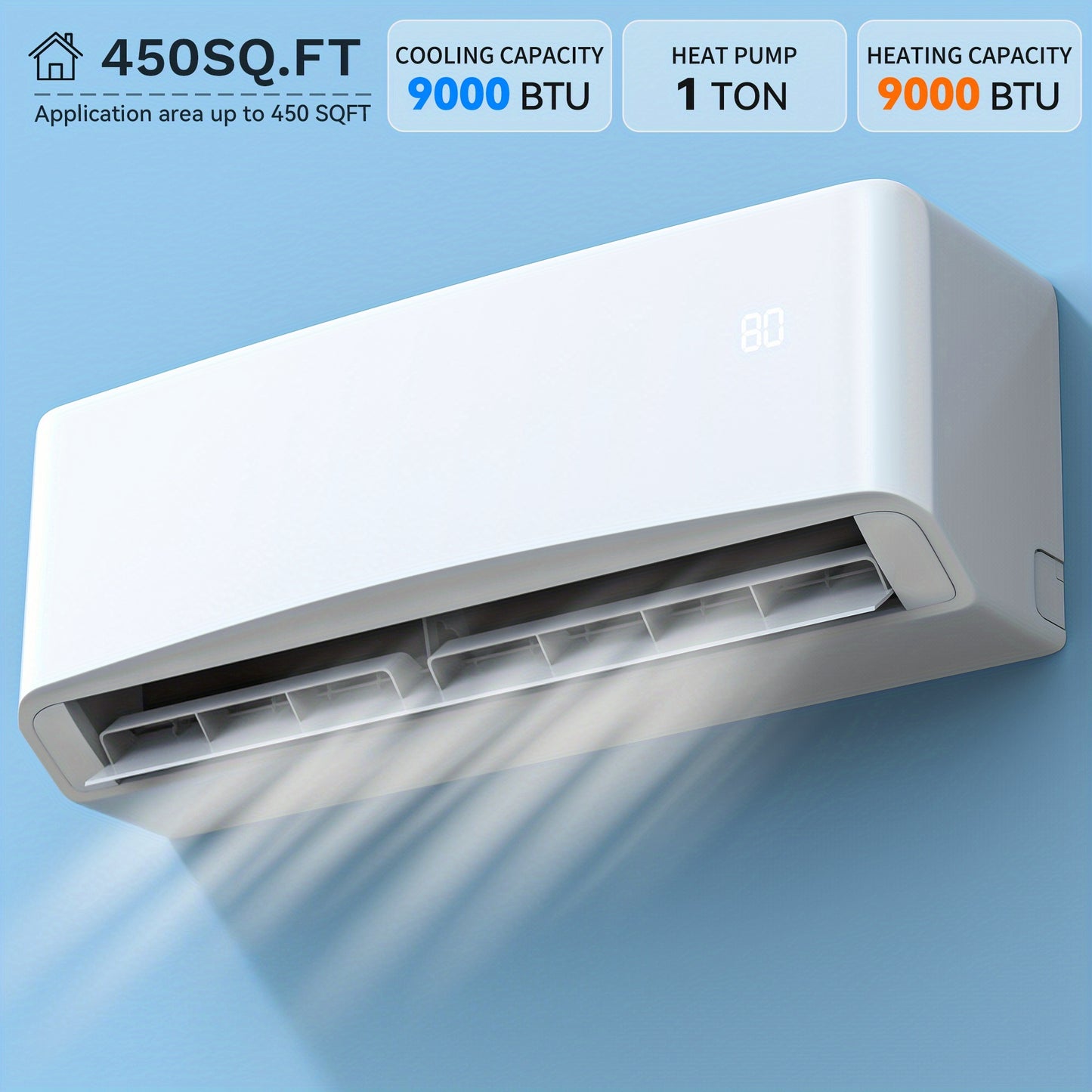 12000/9000 BTU Heat Pump Mini Split AC, 1 Ton Winter Heating, 115/220V Inverter Ductless System, 17 SEER2, WiFi Enabled, Pre-Charged Condenser, 450-750 Sq. Ft Coverage, Complete Installation Kit Perfect Gift For Christmas & H
