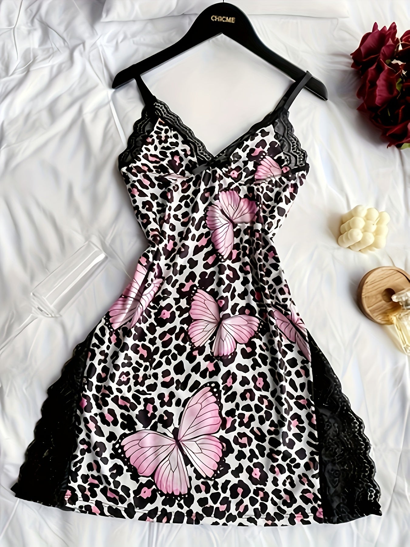 Lace-panelled V-neck Side-opening Nightdresses Set Of Three