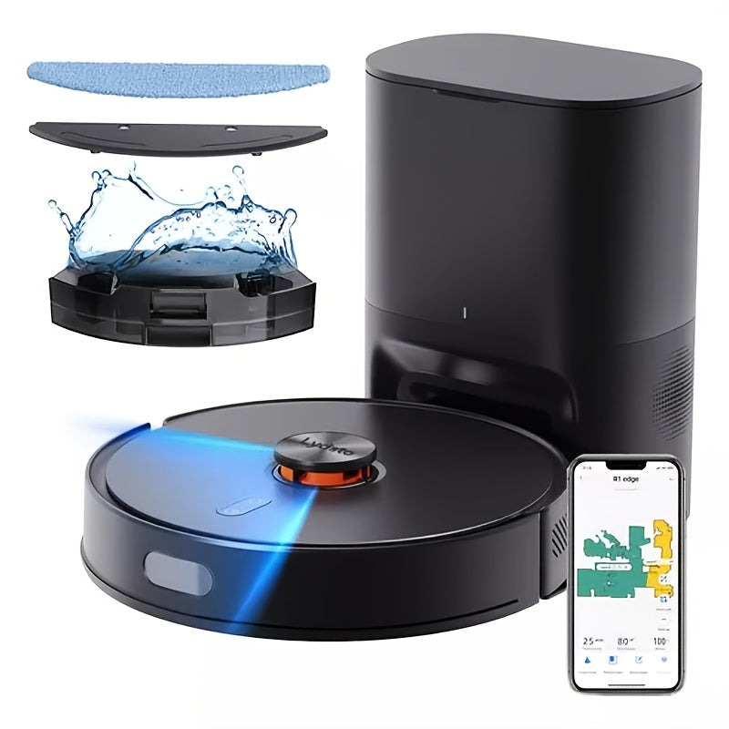 Lydsto S1 MAX Self-Emptying Robot Vacuum and Mop Combo, 8000Pa Powerful Suction, 40-Day Smart Mapping & Auto Mop System, Wi-Fi/App Control, Obstacle Avoidance, Laser Navigation, Wet/Dry Cleaning, LCD Display, White ( Plug)