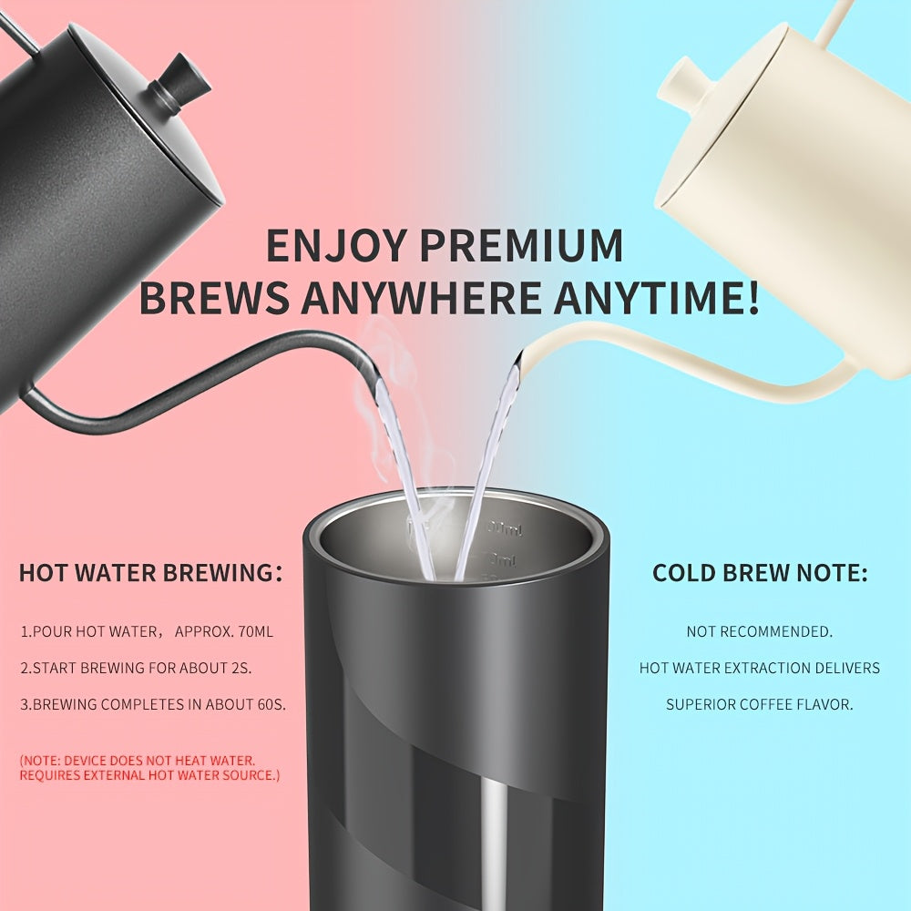 Portable Coffee Machine, Portable Espresso Coffee Machine, Stainless Steel Water Tank, Compatible With Grounds & Capsules, Suitable For Travel, Camping, Office, Kitchen And Christmas Gift (without Heating Function)