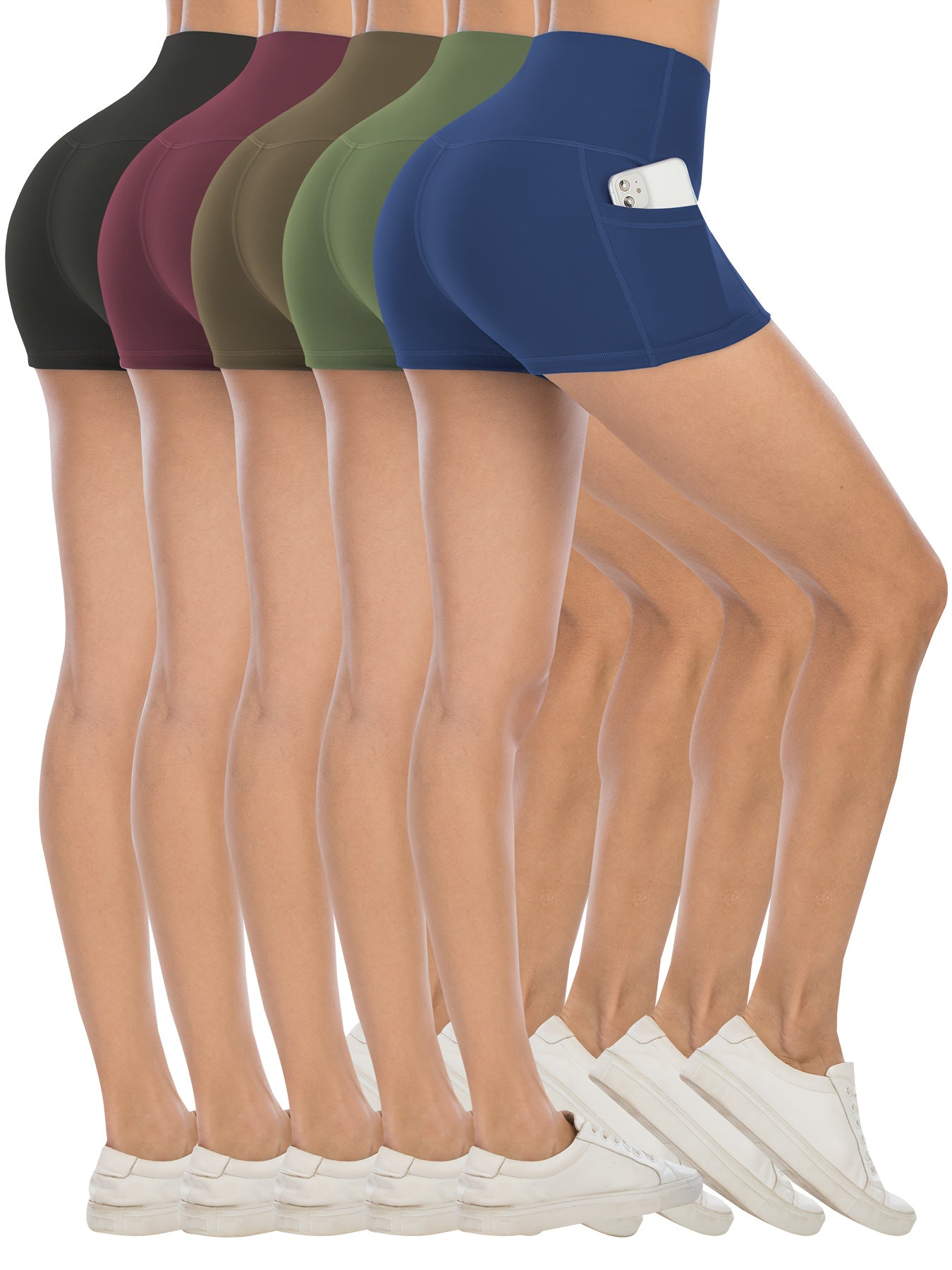 5pcs Biker Shorts For Women With Pockets High Waisted Shorts