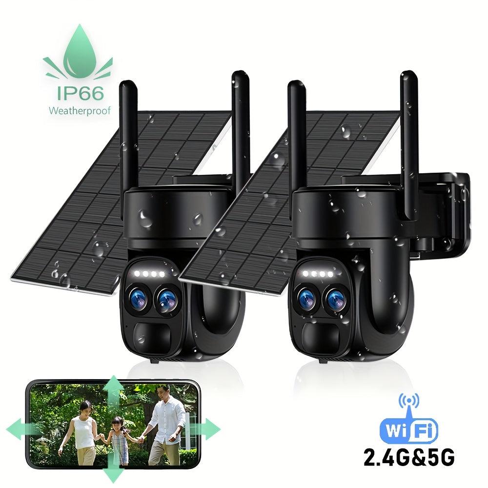 6MP Solar Powered Security Camera Wireless Outdoor Waterproof, 5G&2, 4GHz WiFi Pan Tilt Camera Battery Powered, 360 ° Panoramic Home Security System With Color Night Vision, Spotlight Alarm, PIR Sensor, Automatic Tracking, T
