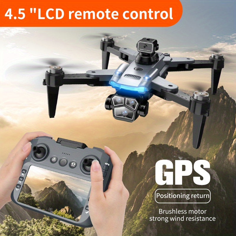 8K HD Dual Camera Foldable Remote-Controlled Drone 4.5-inch Large Screen Flagship-Grade Brushless Motor GPS Positioning Gesture Control Professional Aerial Photography, 360° All-Directional Obstacle Avoidance | Travel & Outd