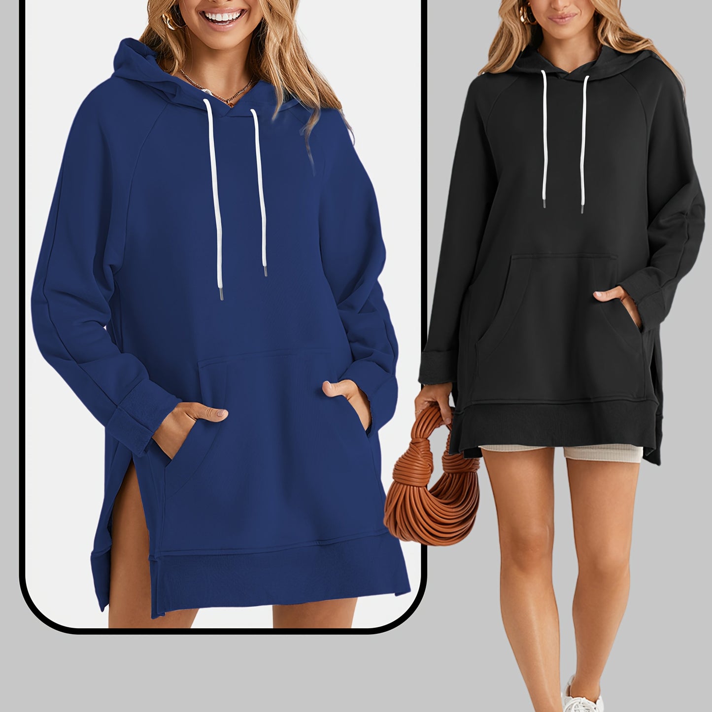 2pcs Large Size Women's Sports Sweatshirt, Hoodie, Drawstring, Wombat Pocket, Split Hem, Pure Material, Suitable for Daily Wear, Shopping And Leisure