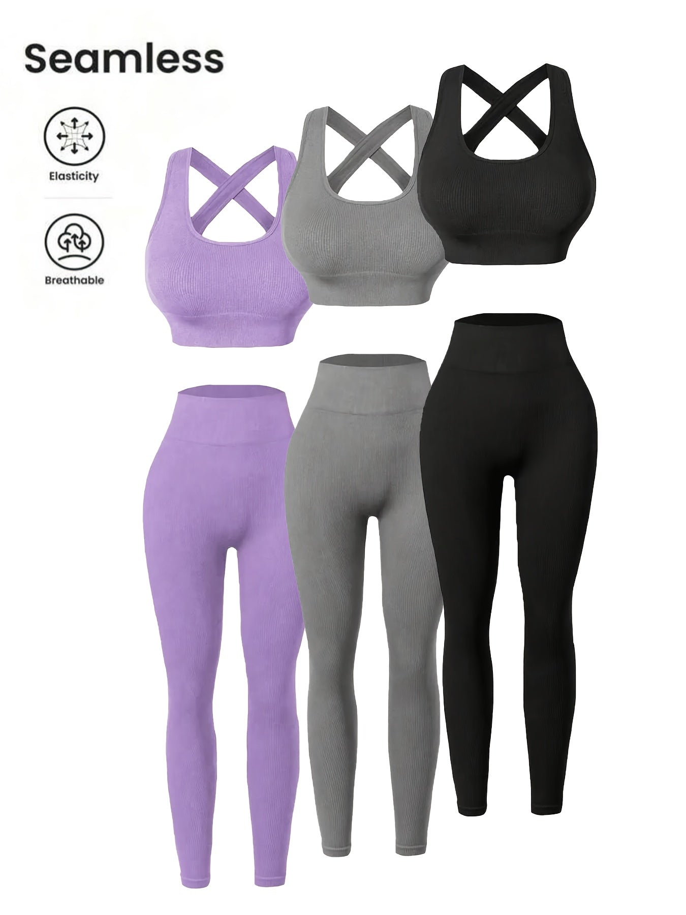 Women's Gym Workout Set, Solid Color Wide Strap Bra and Leggings, Seamless Yoga Pants for a Slim Fit