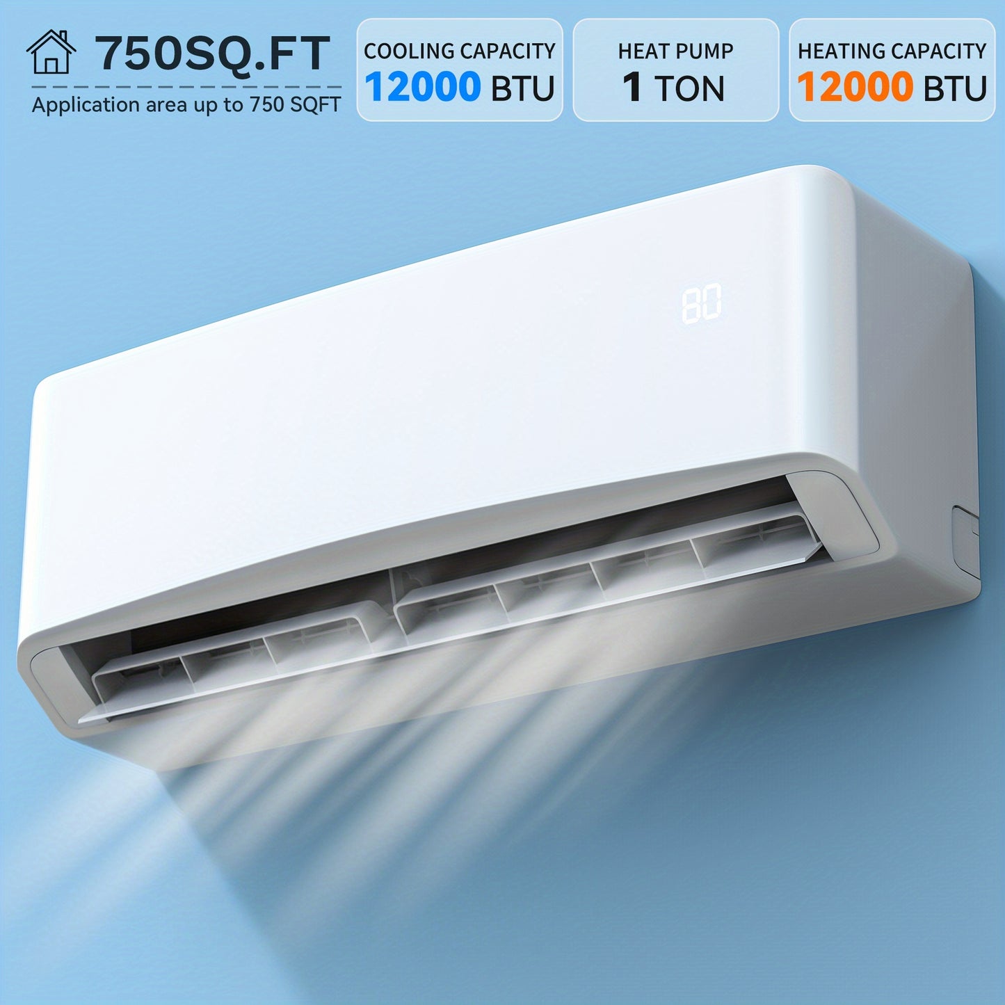 12000/9000 BTU Heat Pump Mini Split AC, 1 Ton Winter Heating, 115/220V Inverter Ductless System, 17 SEER2, WiFi Enabled, Pre-Charged Condenser, 450-750 Sq. Ft Coverage, Complete Installation Kit Perfect Gift For Christmas & H