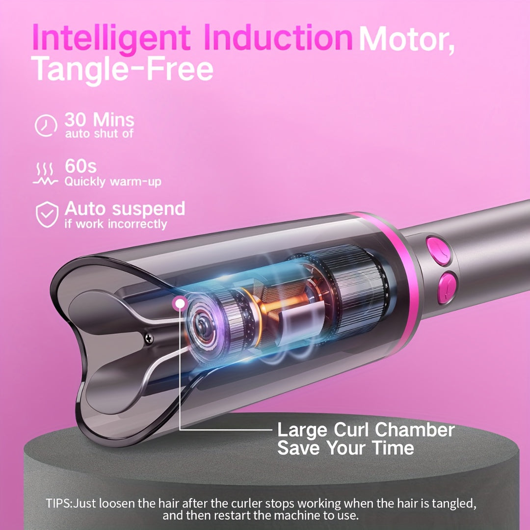 Automatic Rotating Hair Curling Iron, Beach Waves Curling Wand with 3 Temp, 500 Million Ionic, Dual Voltage & Lightweight for Travel ()