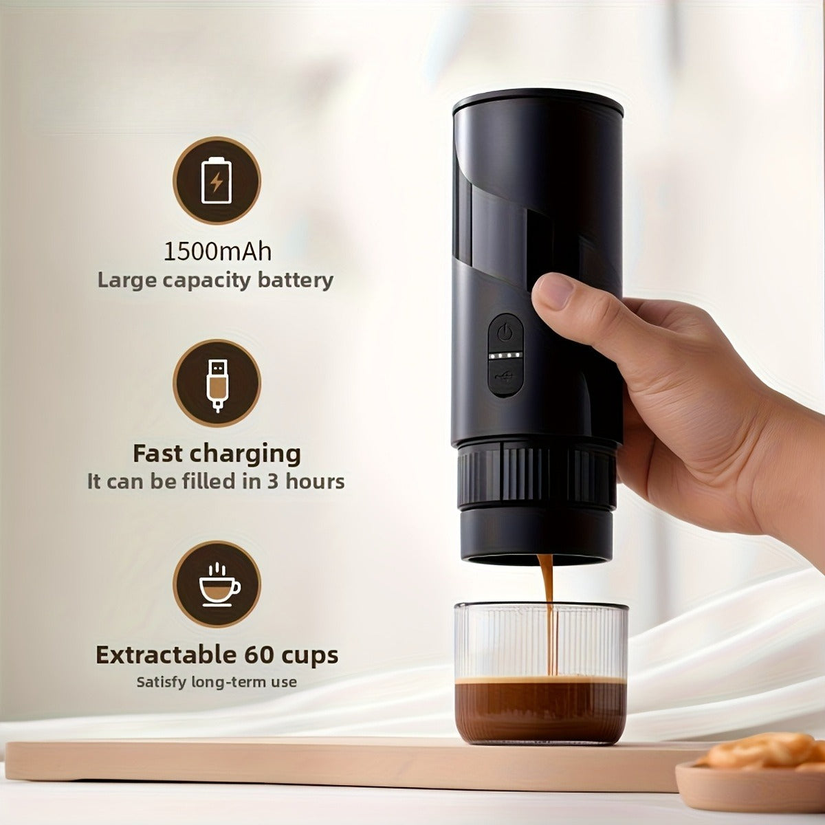 Portable Coffee Machine, Portable Espresso Coffee Machine, Stainless Steel Water Tank, Compatible With Grounds & Capsules, Suitable For Travel, Camping, Office, Kitchen And Christmas Gift (without Heating Function)