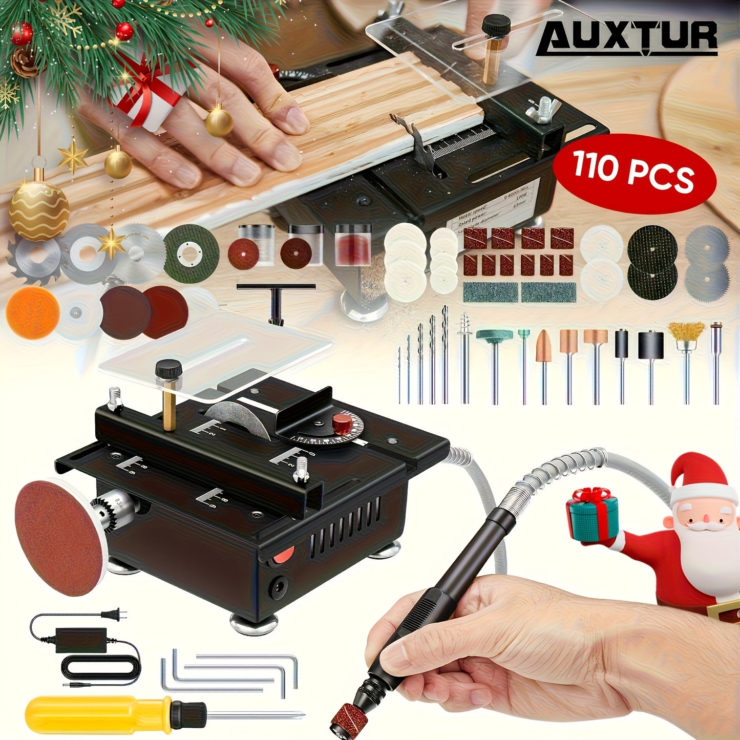 [AUXTUR Mini Table Saw] AUXTUR Mini Table Saw | Multifunctional All-In-One Machine | 7-Level Speed Adjustable, 110pcs for Cutting, Sanding, Carving, Drilling Metal Wood Plastic Acrylic | Best Gift for Father's Day & Christmas