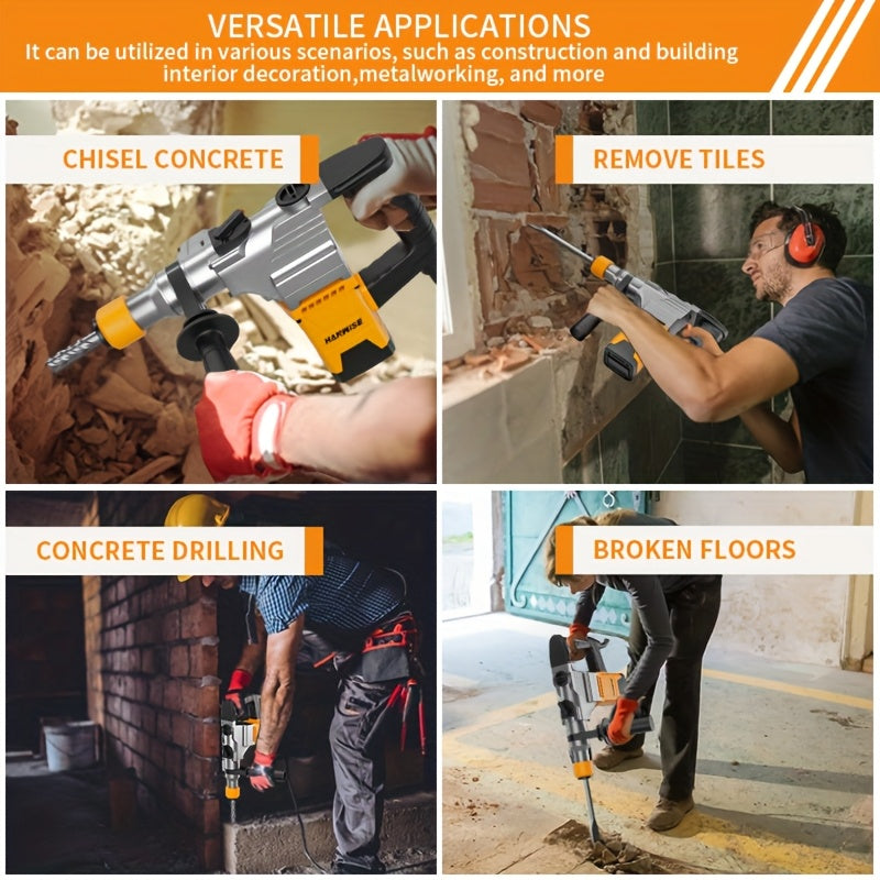 HANWISE 3-in-1 Multifunctional High-power Wired Rotary Hammer for drill, Used for Drilling, Rock for drilling, Demolition, Industrial Grade Electric for drill, Heavy-duty Impact for drill Electric Tool, Suitable for Concrete,