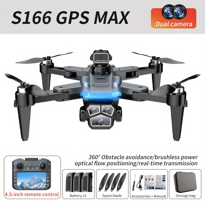 8K HD Dual Camera Foldable Remote-Controlled Drone 4.5-inch Large Screen Flagship-Grade Brushless Motor GPS Positioning Gesture Control Professional Aerial Photography, 360° All-Directional Obstacle Avoidance | Travel & Outd