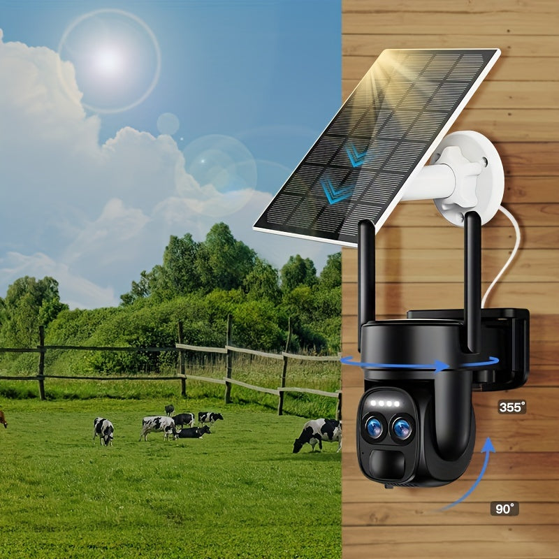 4PCS 2K High-definition Safety Camera With Solar Panel 6MP PTZ Monitoring System Dual Lens, 2.4G WiFi Sports Spotlight, Color Night Vision, Two-way Call, Ultra Wide Angle, PIR Motion Detection, Two-way Audio, Alarm - Ideal Ch