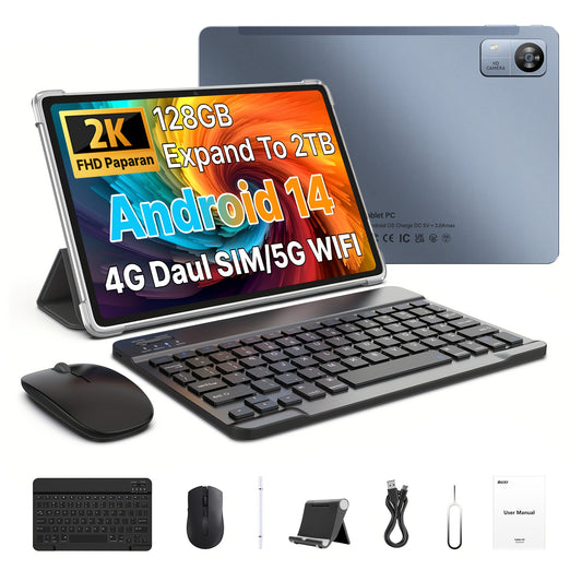 [Free Keyboard And Mouse]SUXI 2025 New 4G LTE Android 14 Tablet with Calling, 10.1-inch FHD Incell Screen, Octa-core Chip, 12GB RAM + 128GB Storage, Expandable Up to 2TB, 5G Wi-Fi, Dual Cameras, Perfect for Gaming, Office, St