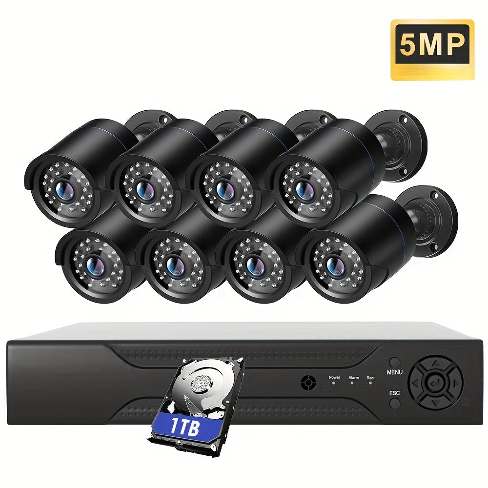 AHD 3K Lite Surveillance Security Camera System With AI Human Detection, 8CH DVR And 8PCS 5MP Wired CCTV Cameras, Remote Access, IR Night Vision, E-mail Alert For Motrion Detection, 500G Hard Drive Included