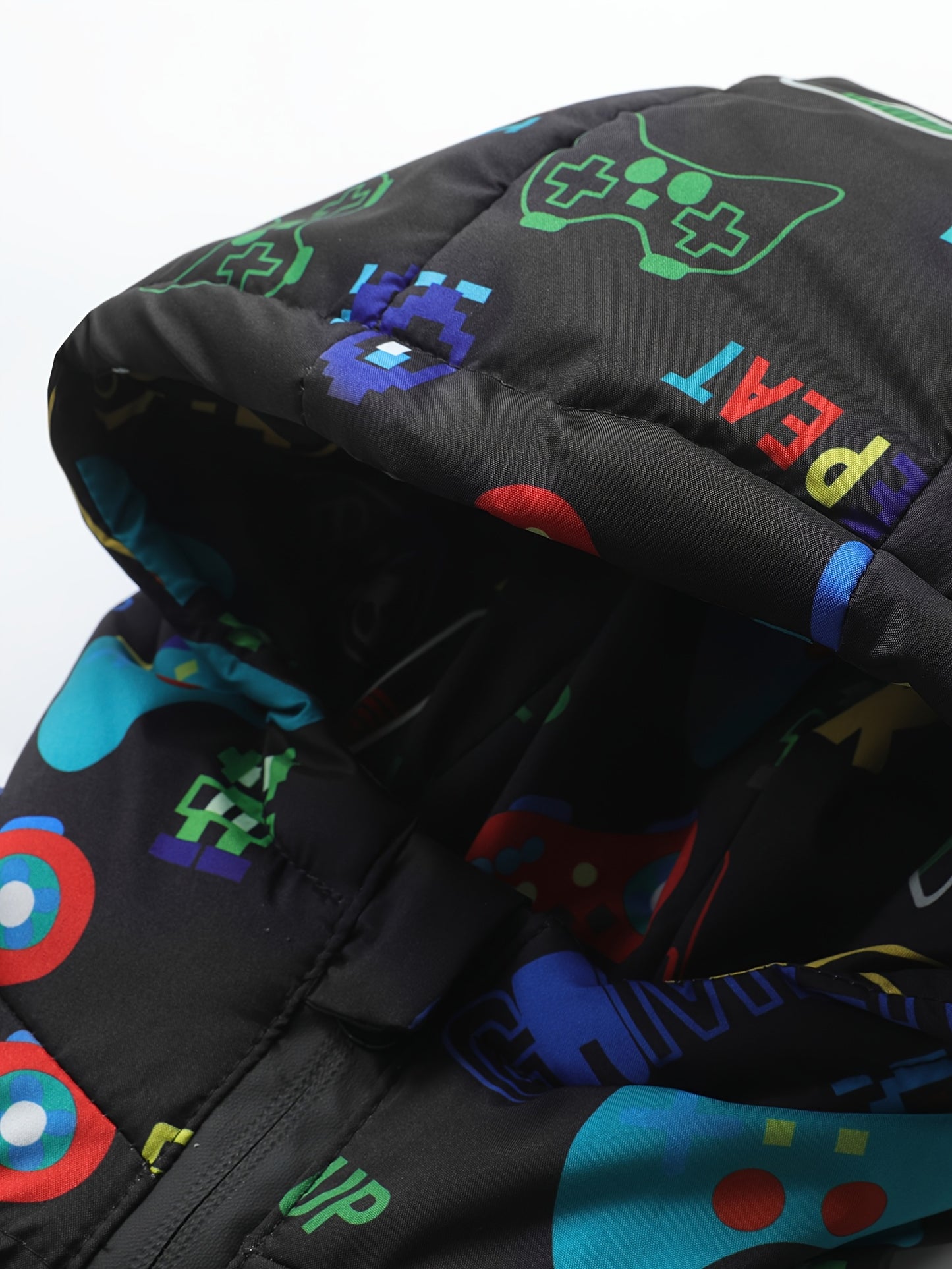 Colorful Alphabet Pattern Boys' Casual Leisure Cartoon Game Machine Zipper Hooded Jacket Vest Coat, for Teenager