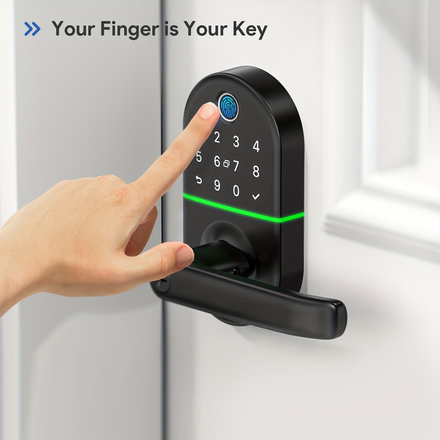 Smart Keypad Door Lock with Handle - Keyless Entry Fingerprint Biometric Lock, Enabled Electronic Deadbolt, App Control & -Peek Keypad, Compatible with Doors (, Black) - Smartphone Lock/Unlock via