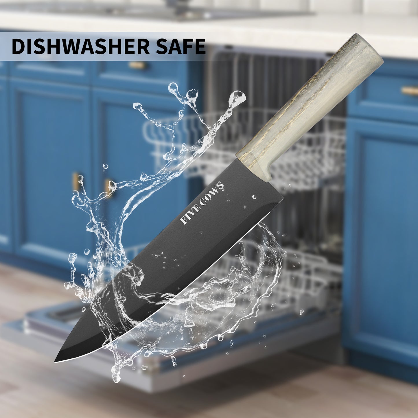 FIVE COWS 16pcs Kitchen knife set for chefs, kitchen knife, bone knife, fruit knife, multi-purpose scissors and fruit knife, with chopping board, anti-cutting device, healthy cooking kitchen knife set, Mom gift first choice