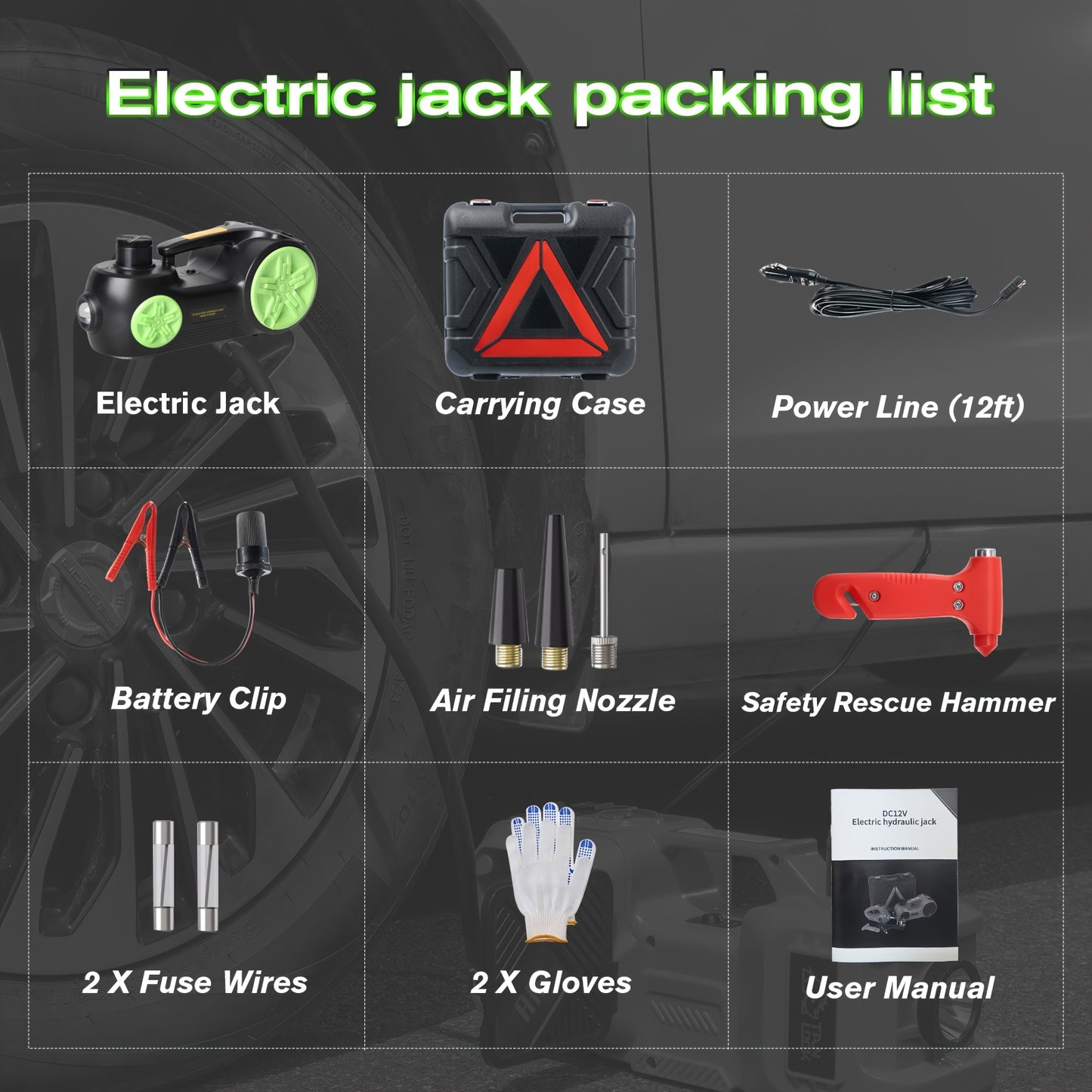 5-ton/11023-pound Electric Car Jack, Hydraulic Jack With Electric Impact Wrench, Built-in Air Pump, And LED Light, Suitable For SUV, MPV, Sedan, And Truck Tire Replacement And Garage Maintenance