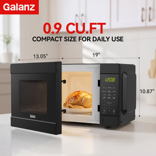 Galanz 0.9 Cu Ft Countertop Microwave Oven | 900W 11 Power Levels, Auto Defrost & Preset Menus, Easy Clean Interior with Child Lock, LED Display for Dorm/Apartment/Office - Perfect Christmas Gift