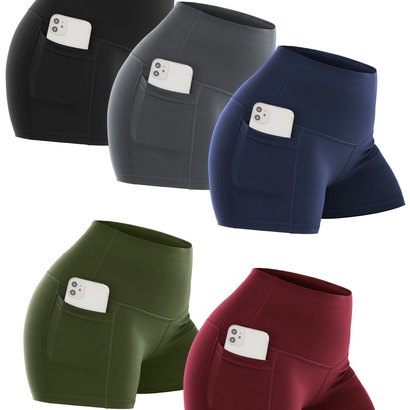 5pcs Biker Shorts For Women With Pockets High Waisted Shorts