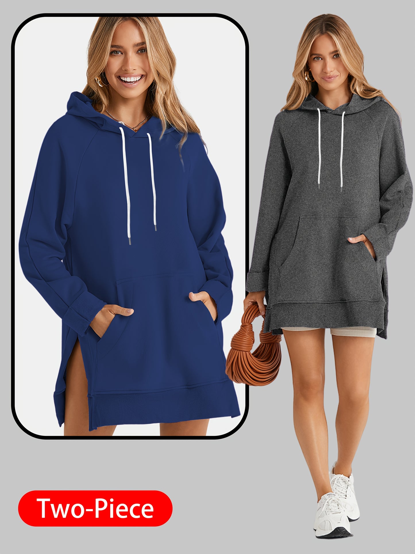 2pcs Large Size Women's Sports Sweatshirt, Hoodie, Drawstring, Wombat Pocket, Split Hem, Pure Material, Suitable for Daily Wear, Shopping And Leisure