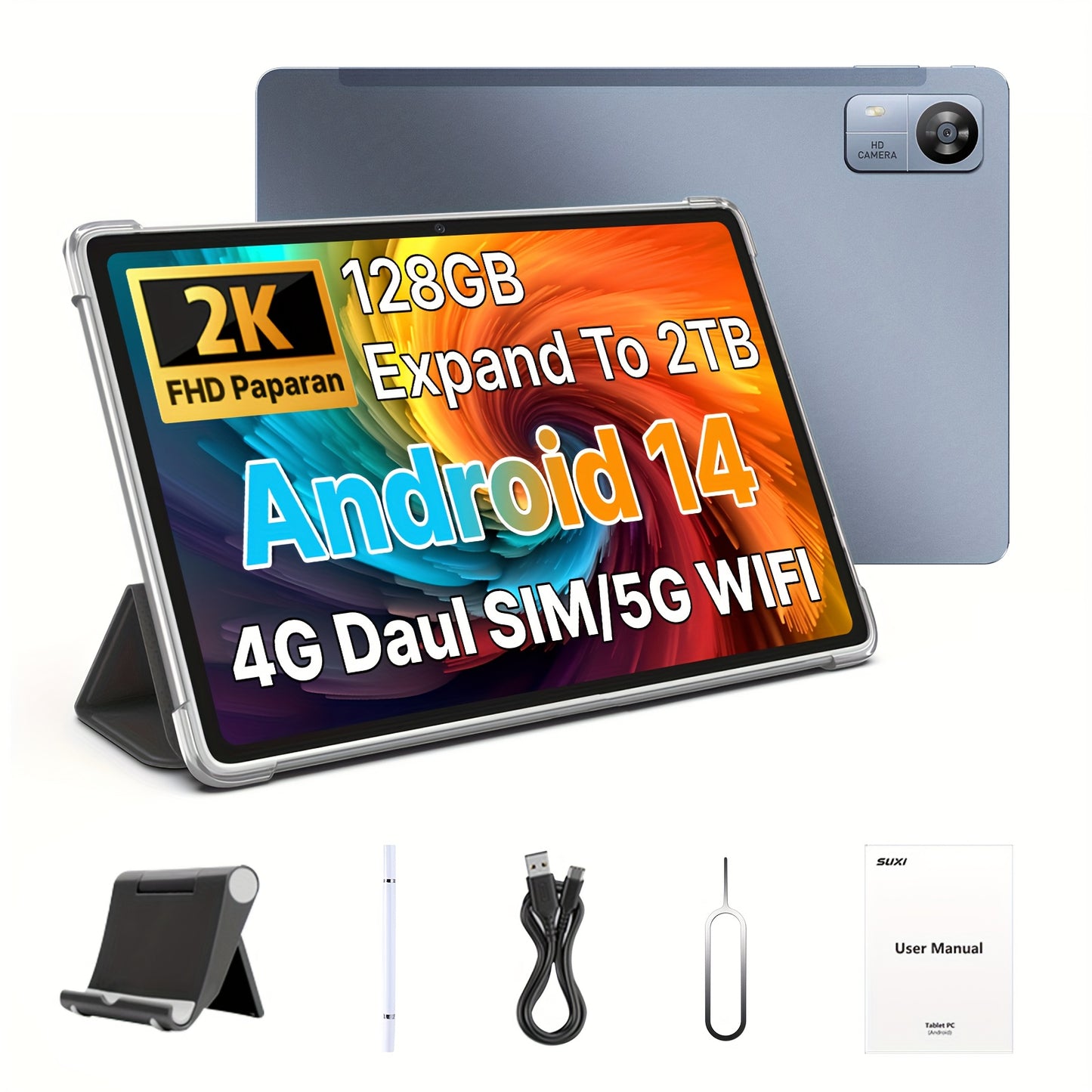 [Free Keyboard And Mouse]SUXI 2025 New 4G LTE Android 14 Tablet with Calling, 10.1-inch FHD Incell Screen, Octa-core Chip, 12GB RAM + 128GB Storage, Expandable Up to 2TB, 5G Wi-Fi, Dual Cameras, Perfect for Gaming, Office, St