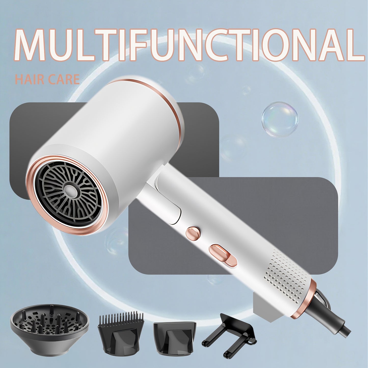 Professional Ionic Hair Dryer with Diffuser & Concentrator Lightweight, Fast Drying for Curly Hair, Ceramic Technology, Foldable & Quiet Salon-Quality Travel Blow Dryer