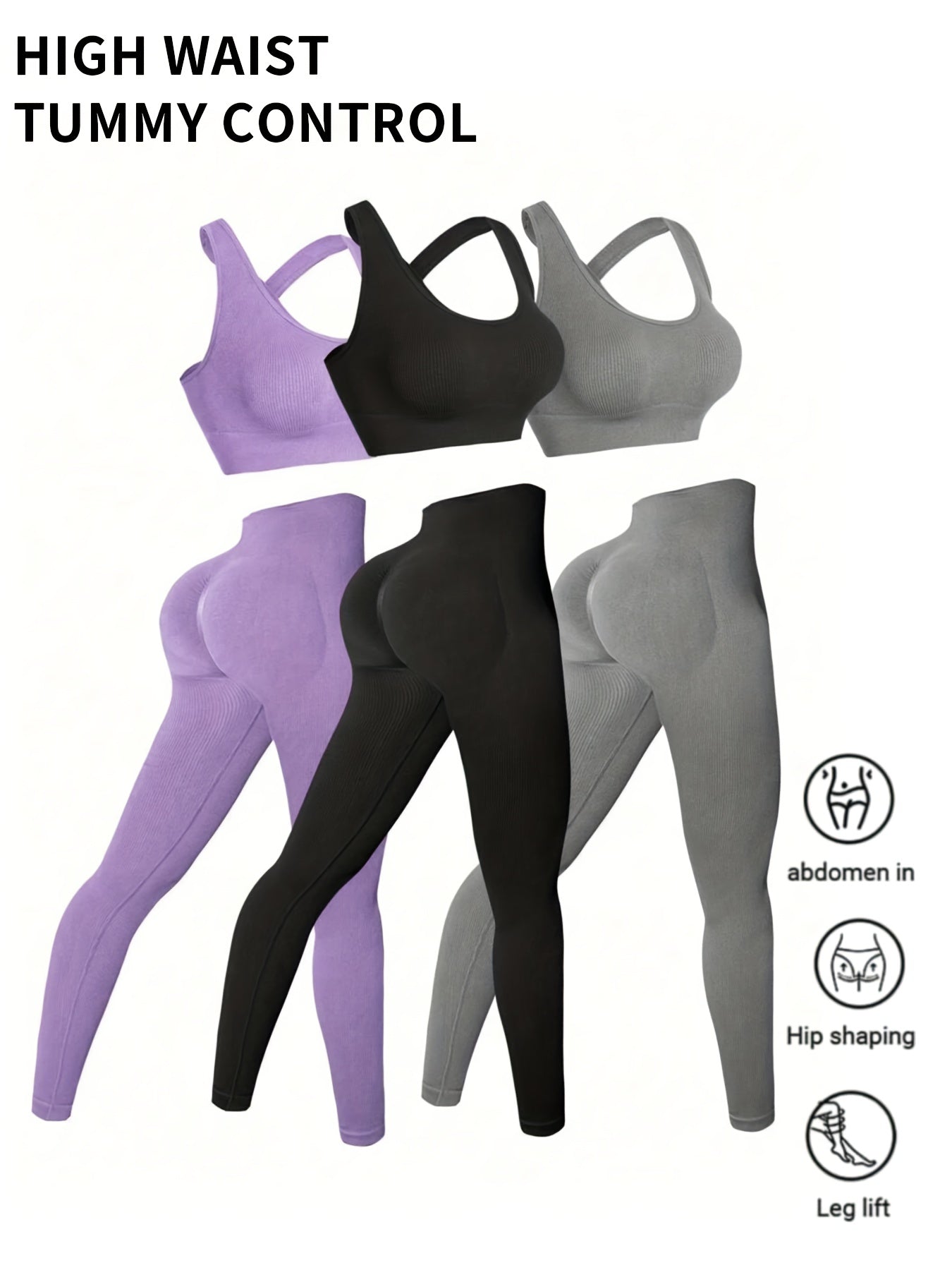 Women's Gym Workout Set, Solid Color Wide Strap Bra and Leggings, Seamless Yoga Pants for a Slim Fit