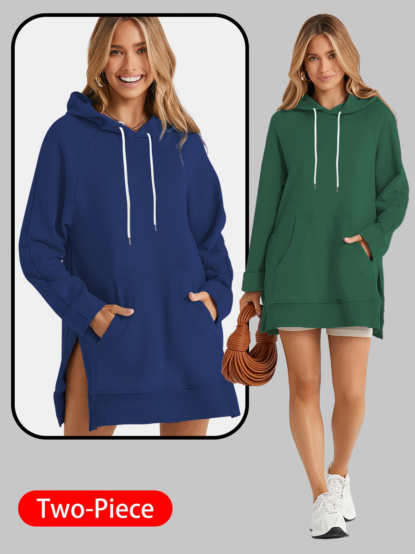 2pcs Large Size Women's Sports Sweatshirt, Hoodie, Drawstring, Wombat Pocket, Split Hem, Pure Material, Suitable for Daily Wear, Shopping And Leisure