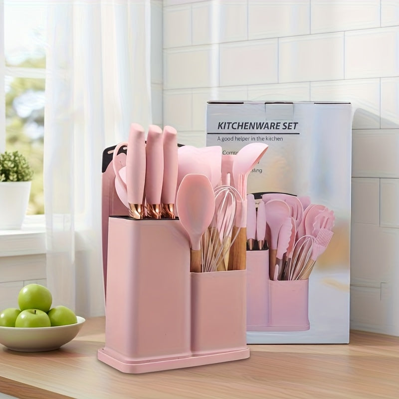 29pcs Non-Stick Cookware Set with Stand - Heavy-Duty Silicone Kitchen Utensils, Heat-Resistant up to 480°F (250°C), Non-Stick Pots, Pans, Spatulas, Whisk, Tongs, Cutting Boards - Complete Cooking Set for Home, Professional,