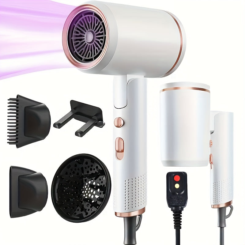 Professional Ionic Hair Dryer with Diffuser & Concentrator Lightweight, Fast Drying for Curly Hair, Ceramic Technology, Foldable & Quiet Salon-Quality Travel Blow Dryer