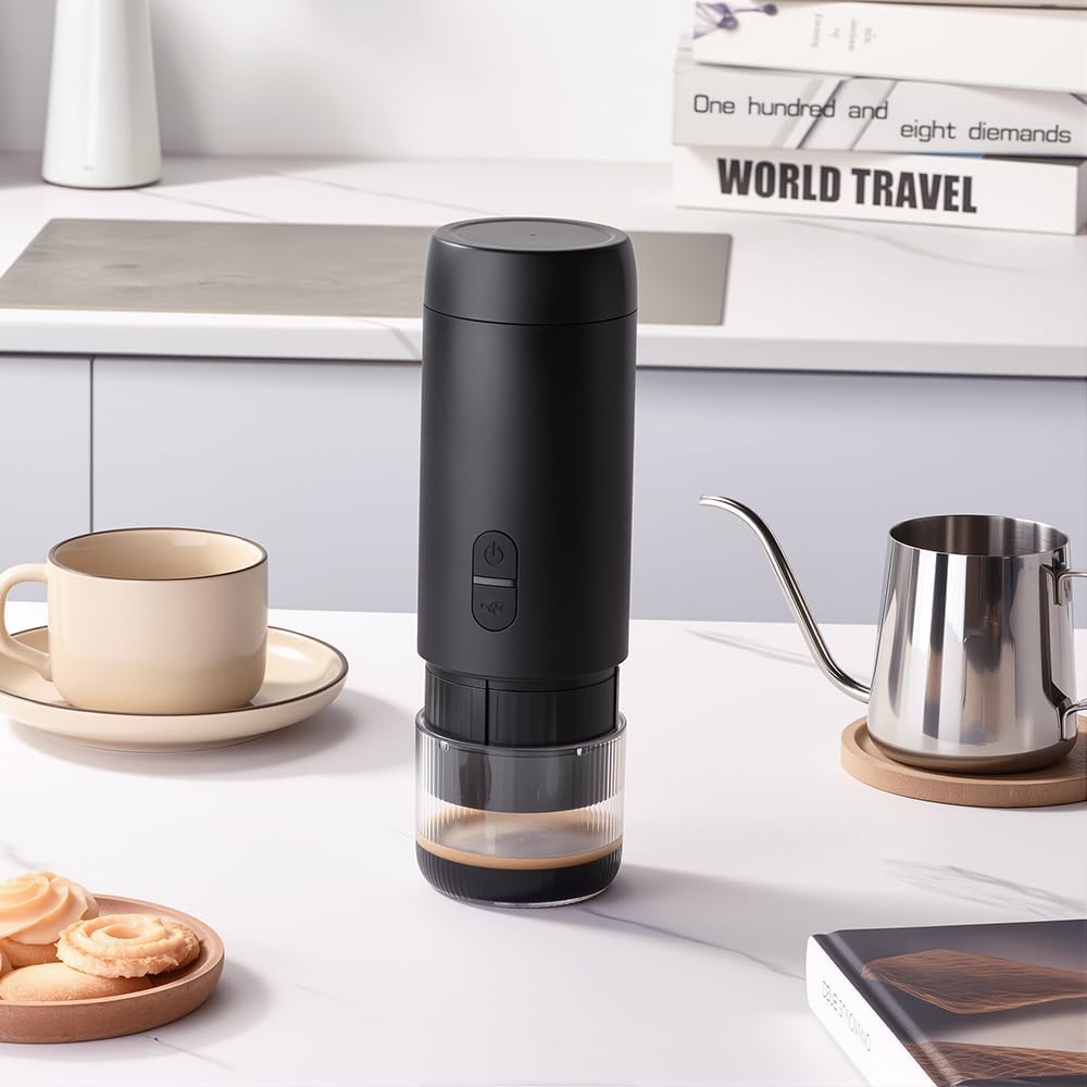 Portable Espresso Maker, Cordless Portable Espresso Machine with USB-C Charging, Hot & Cold Brew, Compatible with Grounds & Capsules - Ideal for Travel, Camping, Car, Office, Kitchen(without Heating Function)