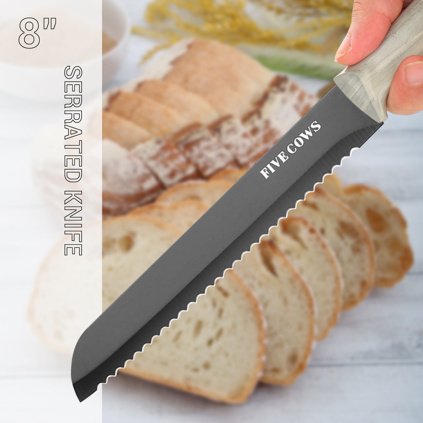 FIVE COWS 16pcs Kitchen knife set for chefs, kitchen knife, bone knife, fruit knife, multi-purpose scissors and fruit knife, with chopping board, anti-cutting device, healthy cooking kitchen knife set, Mom gift first choice