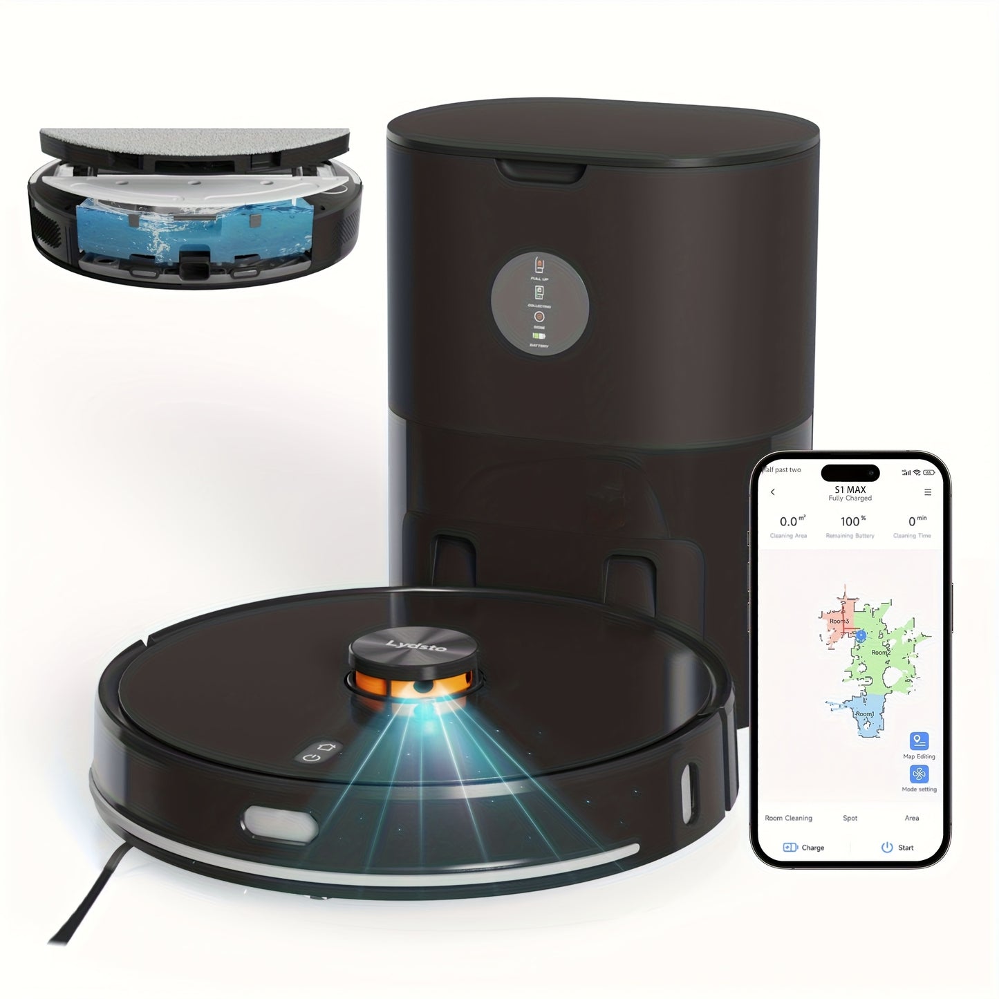 Lydsto S1 MAX Self-Emptying Robot Vacuum and Mop Combo, 8000Pa Powerful Suction, 40-Day Smart Mapping & Auto Mop System, Wi-Fi/App Control, Obstacle Avoidance, Laser Navigation, Wet/Dry Cleaning, LCD Display, White ( Plug)